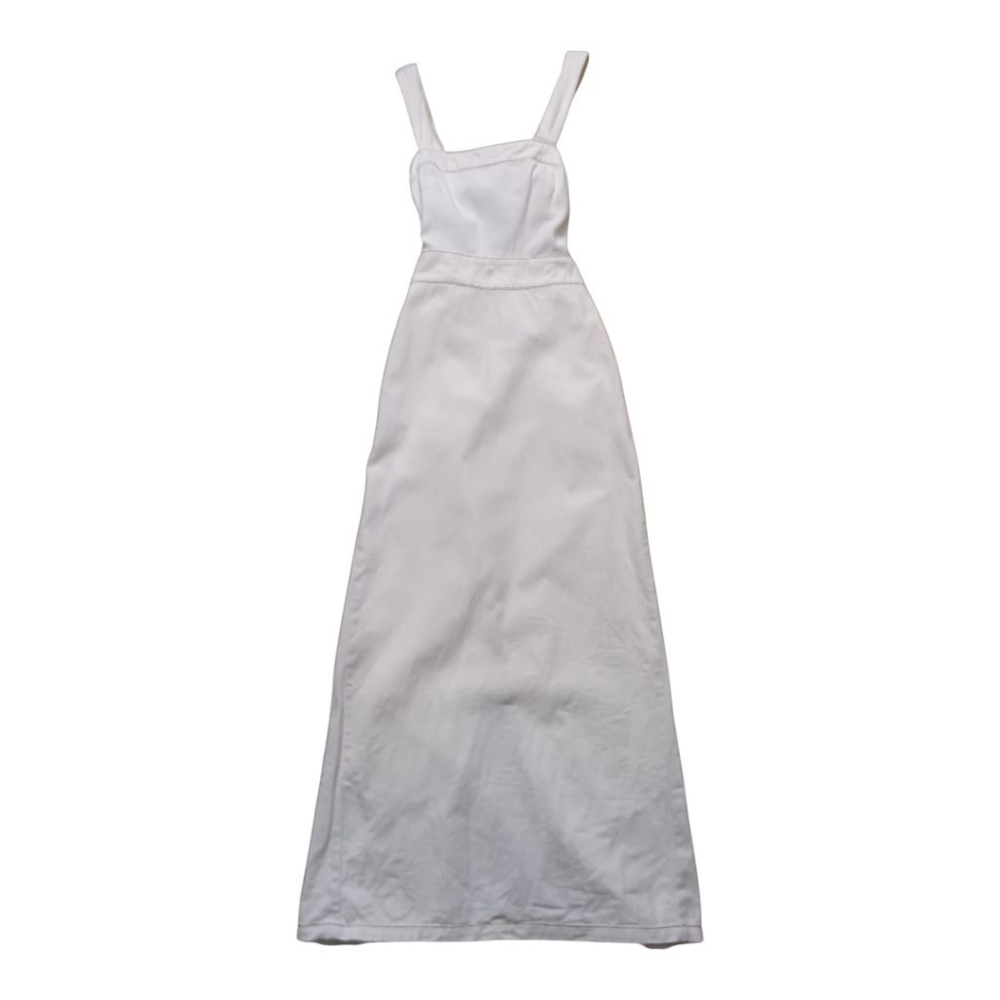 Future Collective Maxi Ivory Denim Bib Dress with Cute Bow Back - Picture 7 of 15